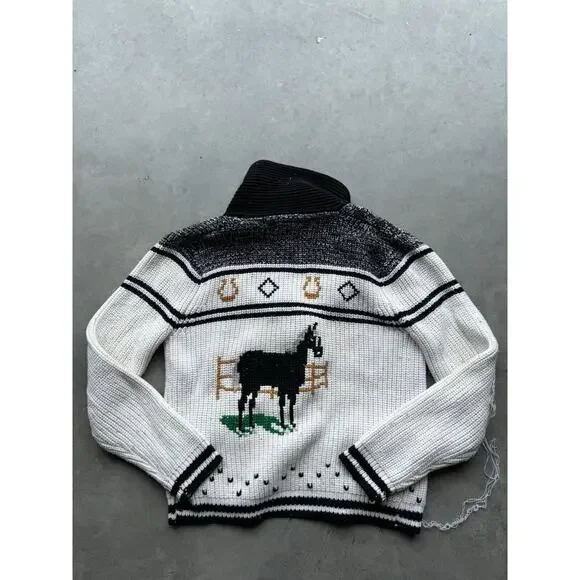1950s Vintage Western Sears Men’s Size M Cowboy Horses Sweater Cardigan Flaws